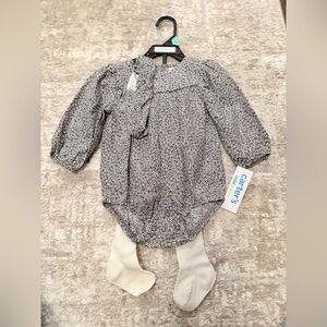 Carter's Black and White Floral Kids One Piece with tights size 6/9M-NWT